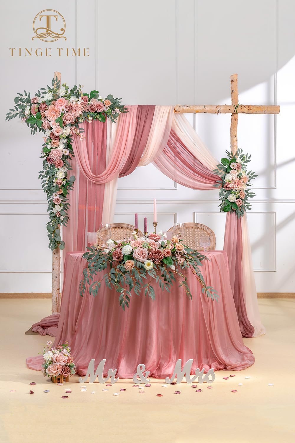 TINGE TIME Artificial Arch Flowers Kit Pack of 5, Wedding Decorations for Reception with Hanging Flowers, Wedding Arch Silk Floral Arrangements Ceremony Backdrop Bridal Shower Outdoor Party Decor