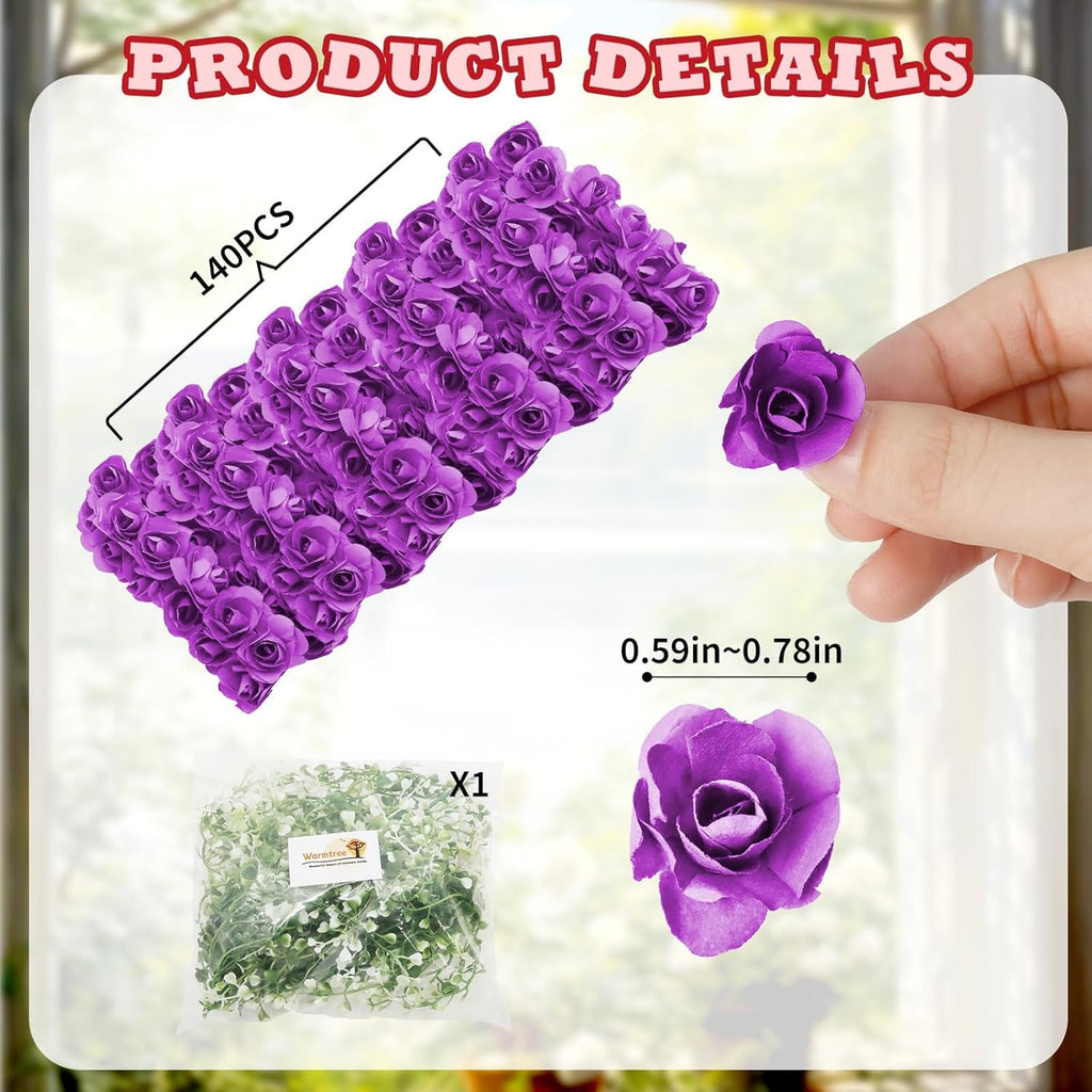 Warmtree Realistic Miniature Artificial Rose Vines Decorations Cute Flower DIY Mini Model Railway Fairy Garden Architecture Diorama Scenery Landscape Layout (Purple)