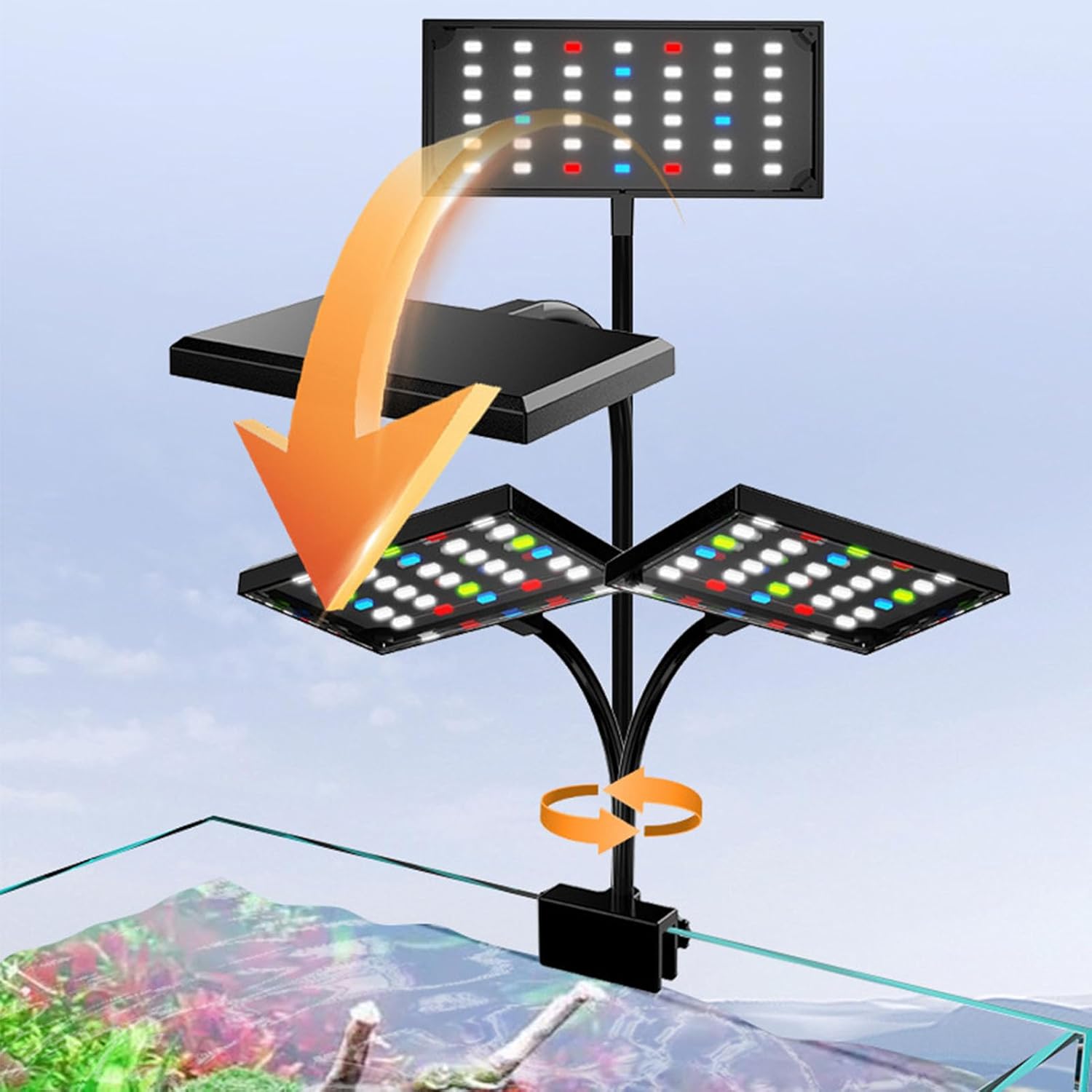 POCREATION On Aquarium Light, USB Powered LED Dimmable 10 Speed Brightness Timing Control Fish Clamp Light with Multiple Color Changes, for Home Indoor