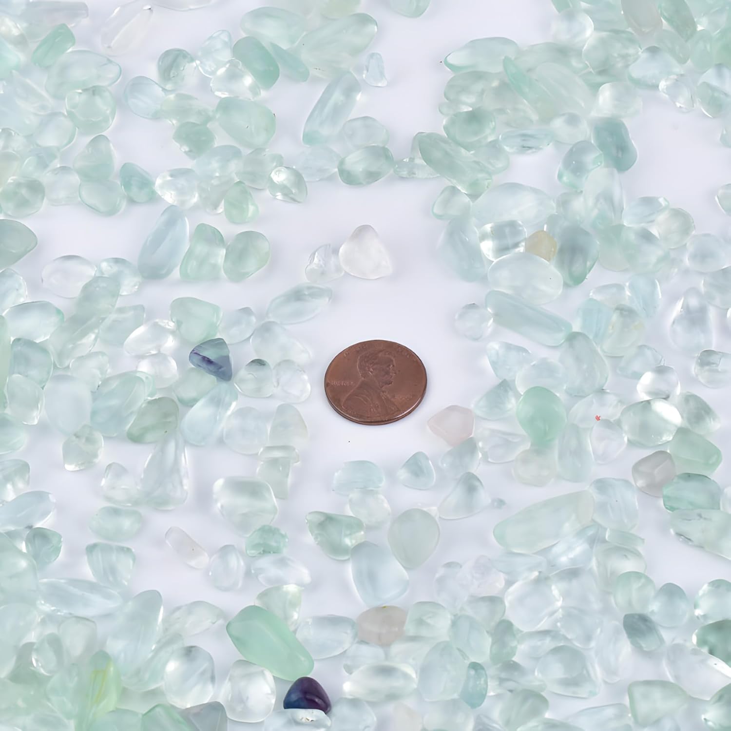 Polished Green Fluorite Crystal Chips 200 Pcs - 0.3" 10 oz Tumbled Stone Chips Crushed Sea Glass Stones Healing Reiki Crystal Jewelry Making Home Decoration