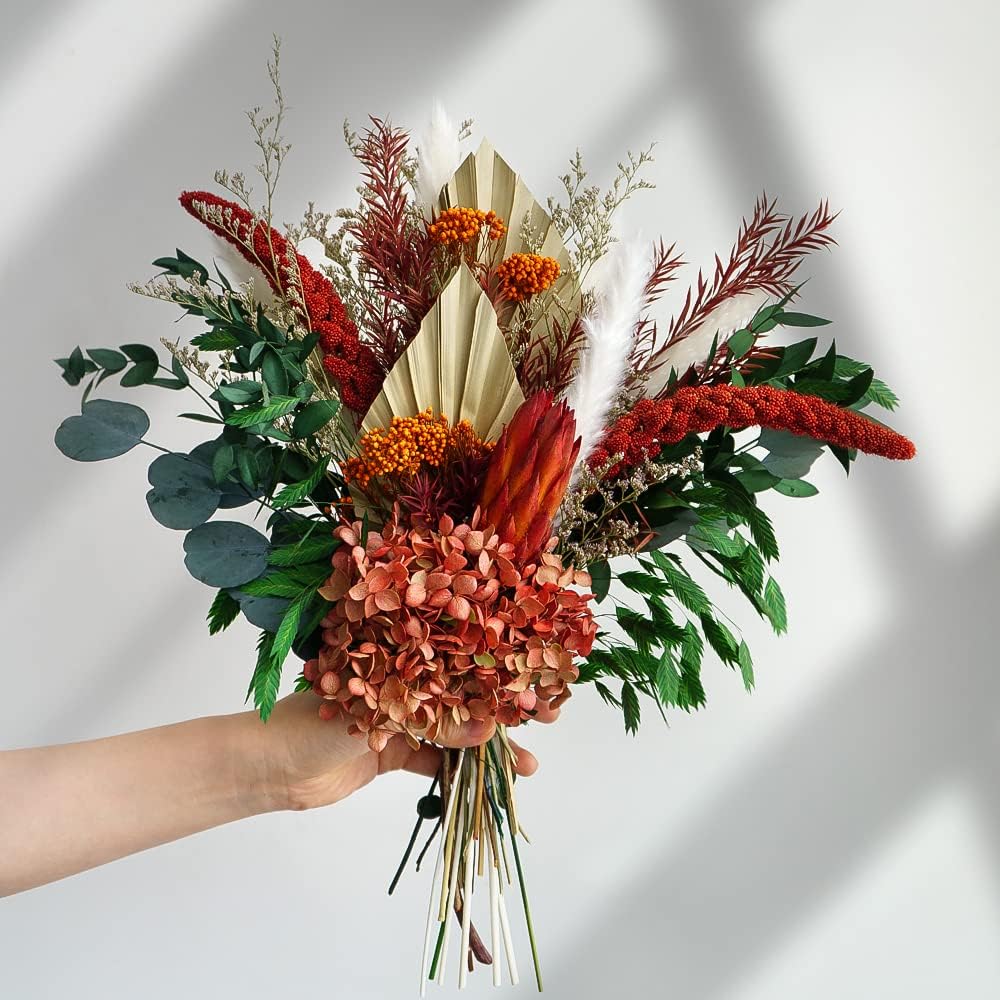 Natural Dried Flower Bouquet - Fall Pampas Grass & Eucalyptus Decor, Preserved Plants Bundle for Vases, Rustic Floral Arrangements for Home Wedding Table Centerpiece Decorations