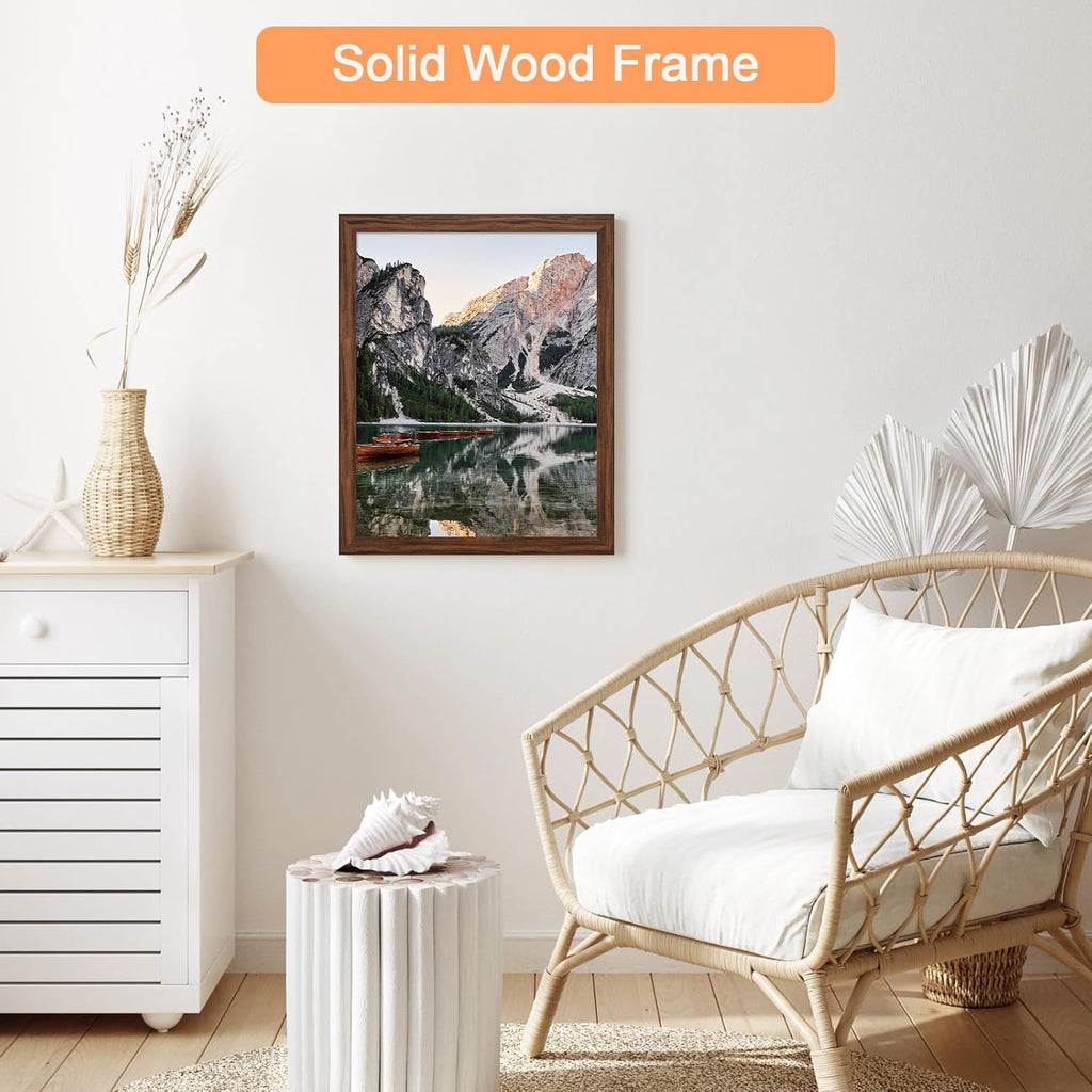 14x17 Wood Frame Brown, Rustic Natural Wooden 17x14in Poster Picture Frame, Distressed 14 x 17inch Woodgrain Gallery Photo Frame with HD Plexiglass, Horizontal Vertical Wall Mounting Display 1pcs