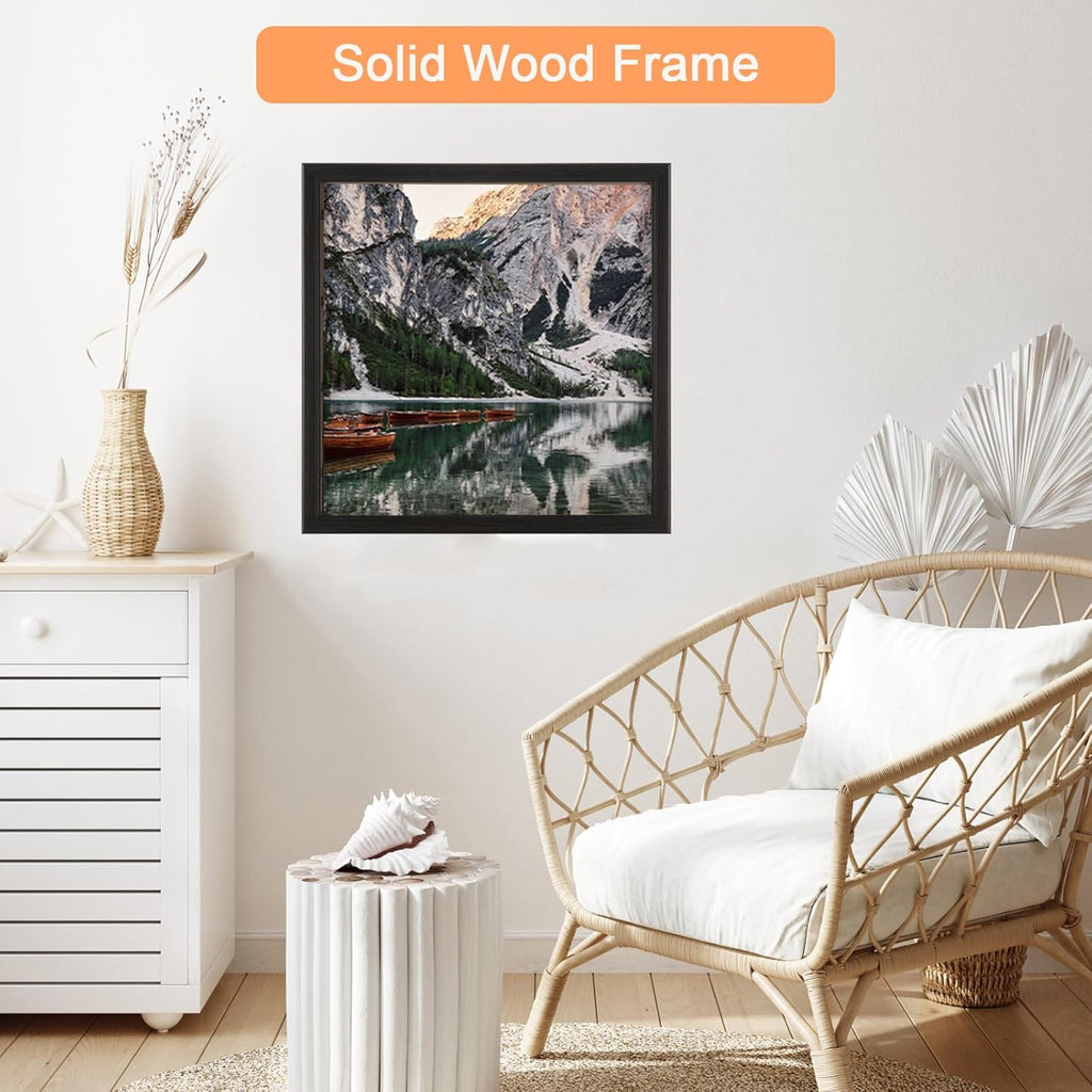 18x18 Wood Frame Black, Rustic Natural Wooden 18x18in Poster Picture Frame, Distressed 18 x 18inch Woodgrain Gallery Photo Frame with HD Plexiglass, Horizontal Vertical Wall Mounting Display 1pcs