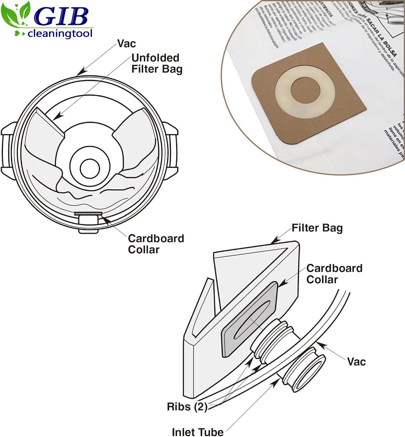 GIB cleaningtool 17816 Filter for Craftsman Shop Vac Filter 5/6/8/12/16/32 Gallon Wet/Dry Vac Filter with 3-Pack CMXZVBE38749 Dust Collection Bags for Craftsman 16 to 20 Gallon Shop Vacuum Cleaner