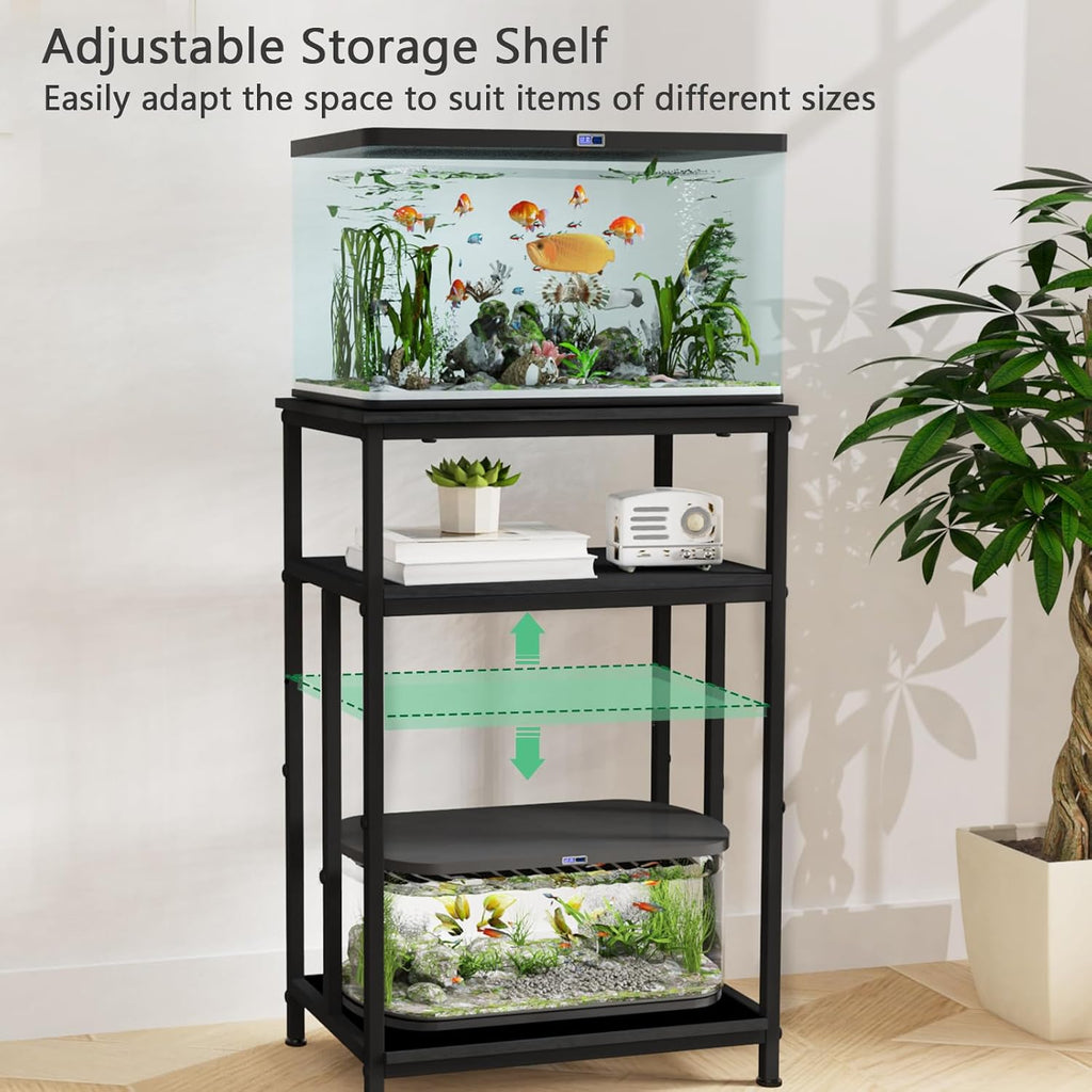 TFK Aquarium Stand 5-10 Gallon Fish Tank Stand, Multi-purpose Terrarium Stand with 3-Tier Storage Shelf, 20.4" W×11" D ×25.6" H, Black