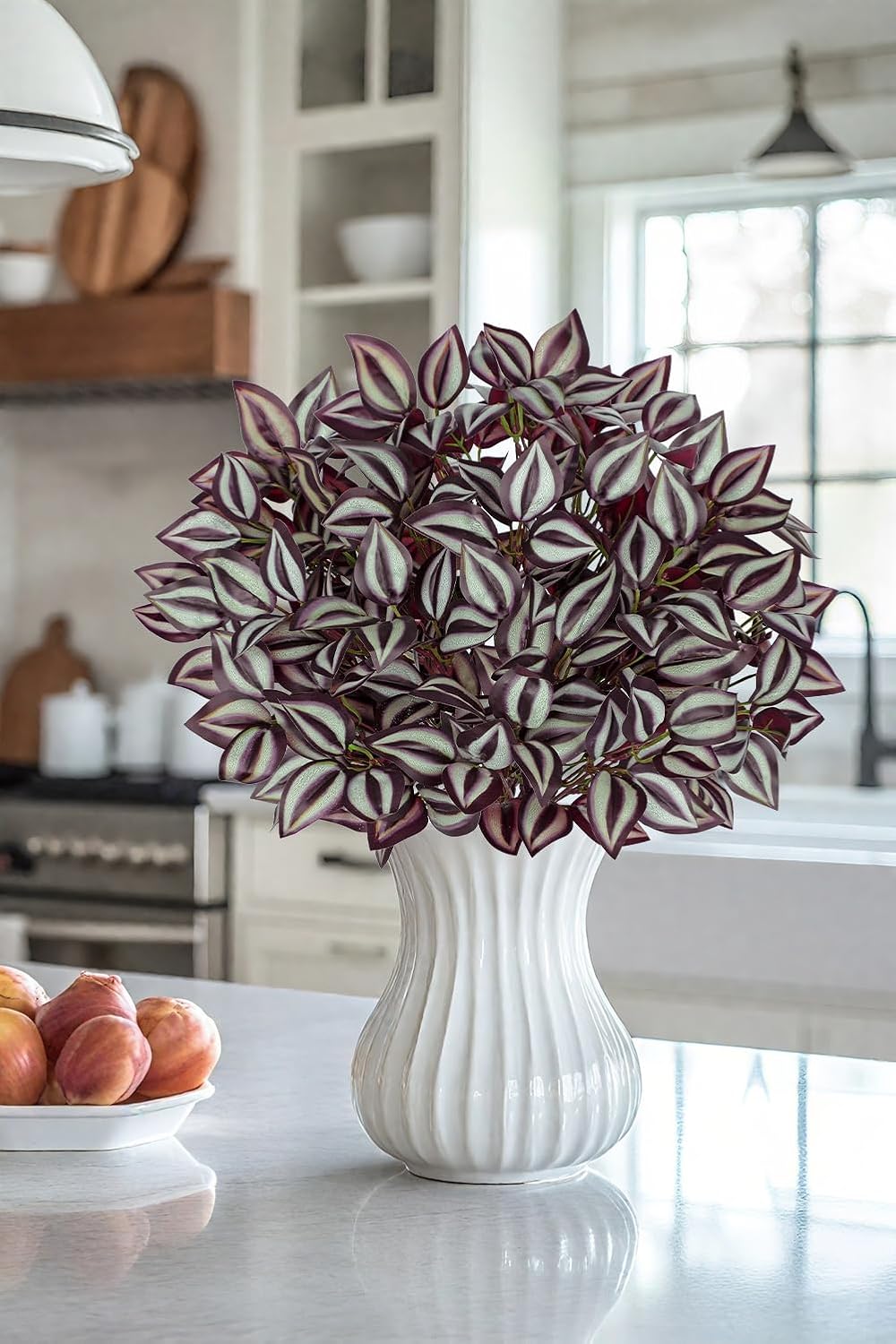 Hollyone 5 Bundles Artificial Greenery Plants Stems Faux Wandering Jew Leaves Plant Bouquet Fillers for Arrangement, Fake Shrub Bushes Plants for Home Centerpiece Indoor Outdoor Garden Patio Porch