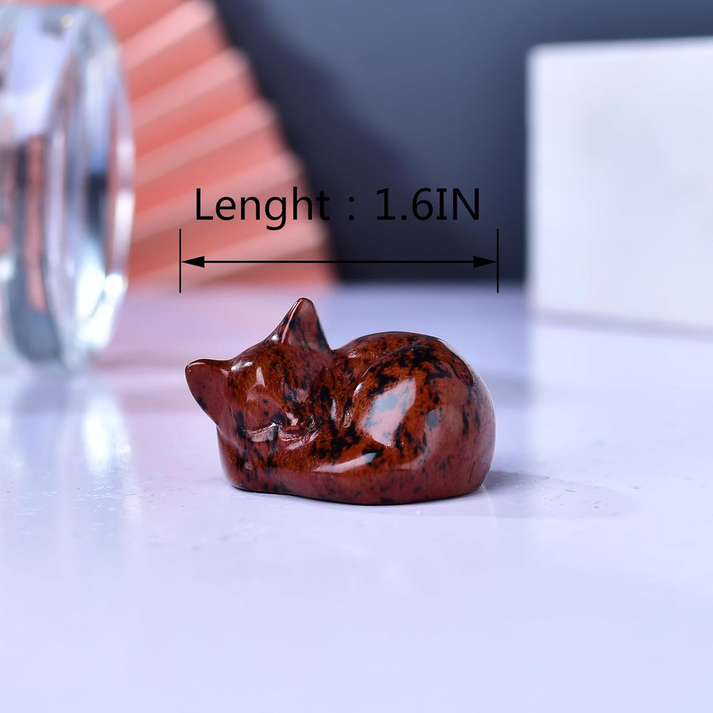 Natural Red Obsidian Cat Crystals Decor Sleeping Cat Statue Healing Crystal Polished Gemstones Bedroom Office Desk Home Decoration A Lucky Decoration