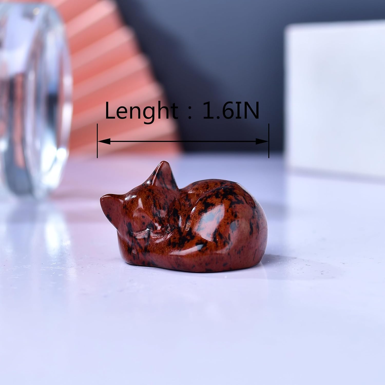 Natural Red Obsidian Cat Crystals Decor Sleeping Cat Statue Healing Crystal Polished Gemstones Bedroom Office Desk Home Decoration A Lucky Decoration
