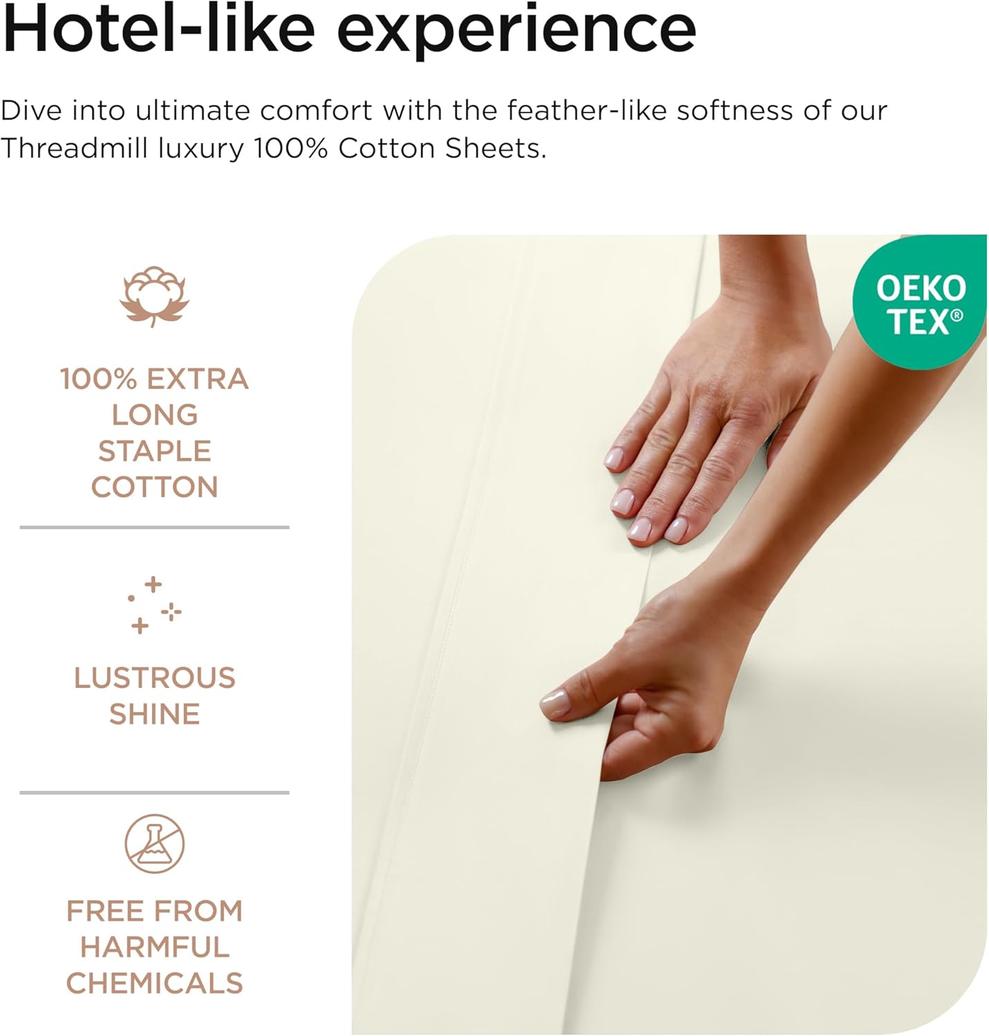 Threadmill 100% Cotton Sheets for Full Size Bed - 600 Thread Count Full Bed Sheets Set with 16” Deep Pocket - Sateen Weave 4-Piece Bedding Set with Cooling Effect, Ivory