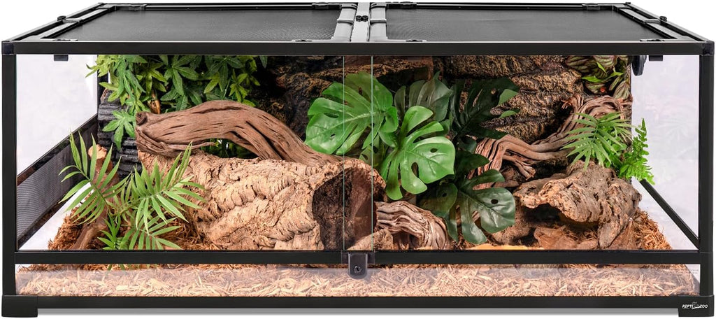 REPTI ZOO 48''x24''x18'' Glass Reptile Terrarium, Front Opening Snake Tank with Double Hinge Door, Reptile Enclosure with Top Screen Ventilation 85 Gallon