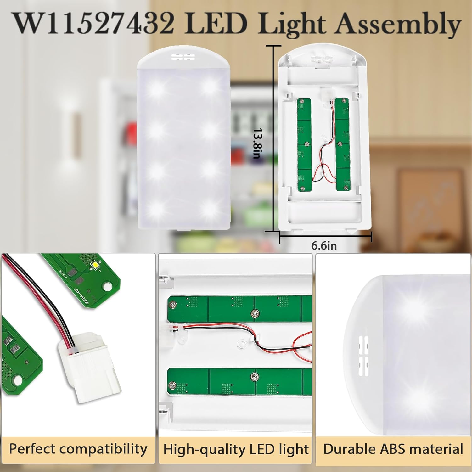 W11527432 W11043011 W11387579 W11042554 W10866538 Refrigerator Light Module, Refrigerator LED Light Compatible for Whirlpool Kenmore Maytag Amana Refrigerator LED Lights Replace, Wide Compatibility