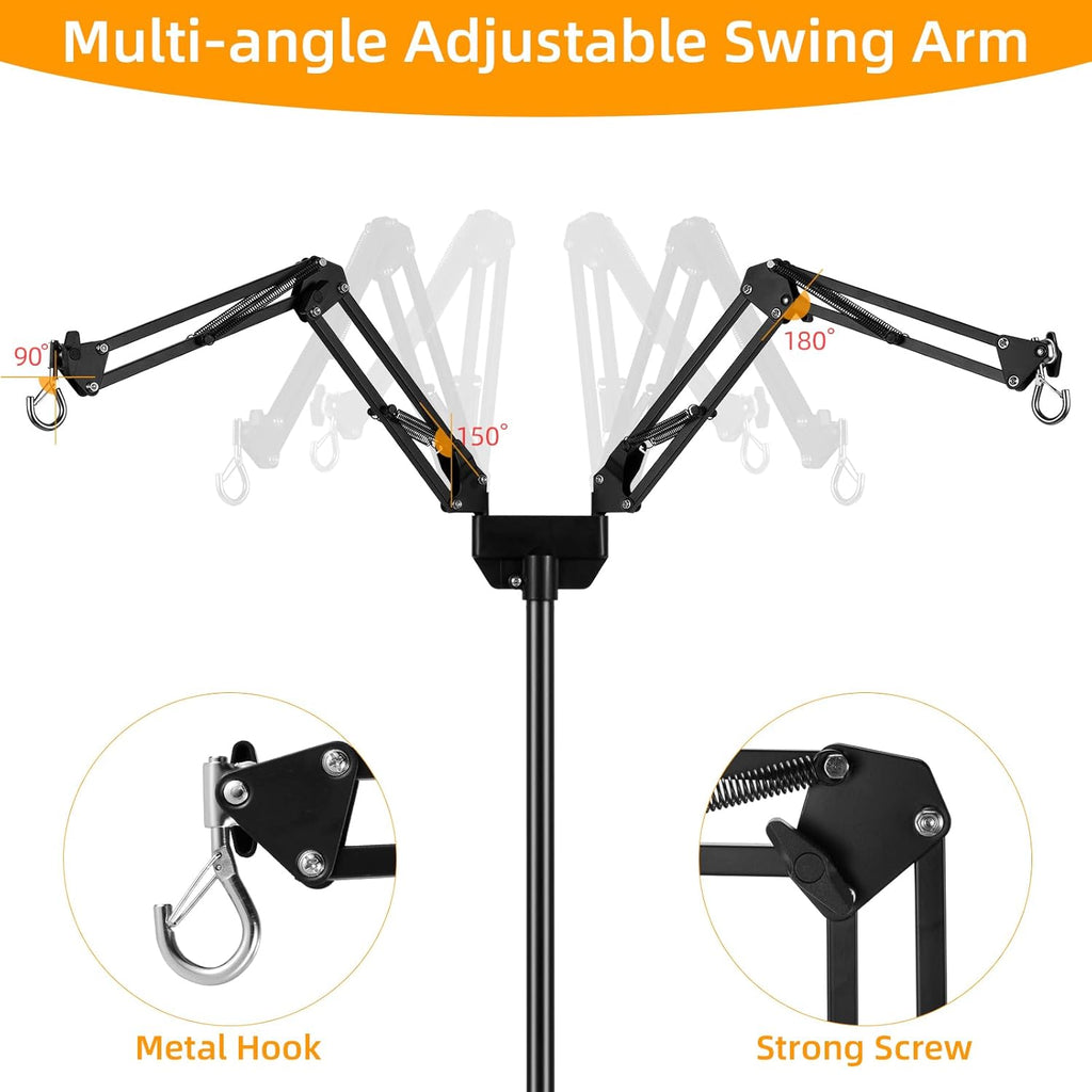 Dual Reptile Heat Lamp Stand, Adjustable Reptile Light Stand (15.7-74.3inch) with 360° Swing Arm and Anti-tip Clip, Lamp Holder for Terrarium, Amphibians Cage and Plants