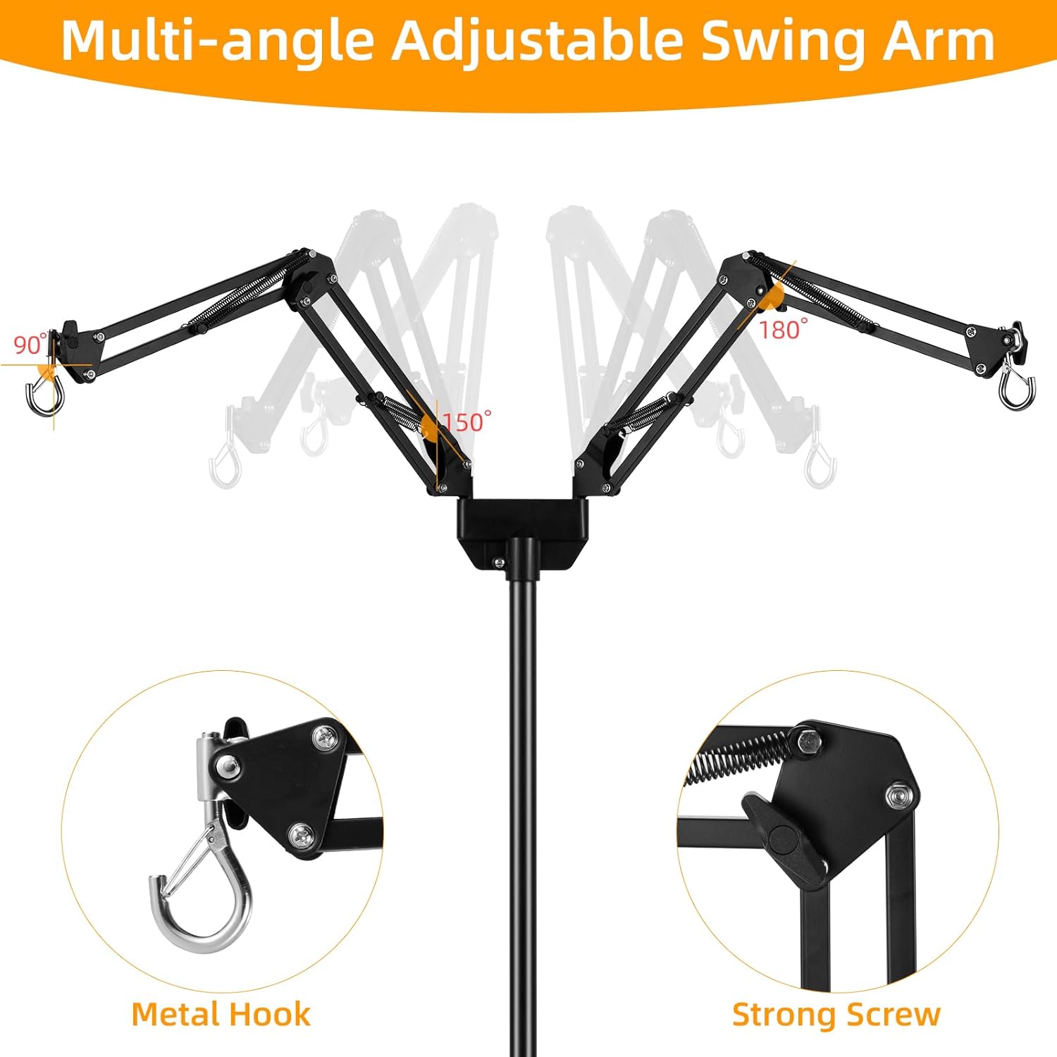 Dual Reptile Heat Lamp Stand, Adjustable Reptile Light Stand (15.7-74.3inch) with 360° Swing Arm and Anti-tip Clip, Lamp Holder for Terrarium, Amphibians Cage and Plants