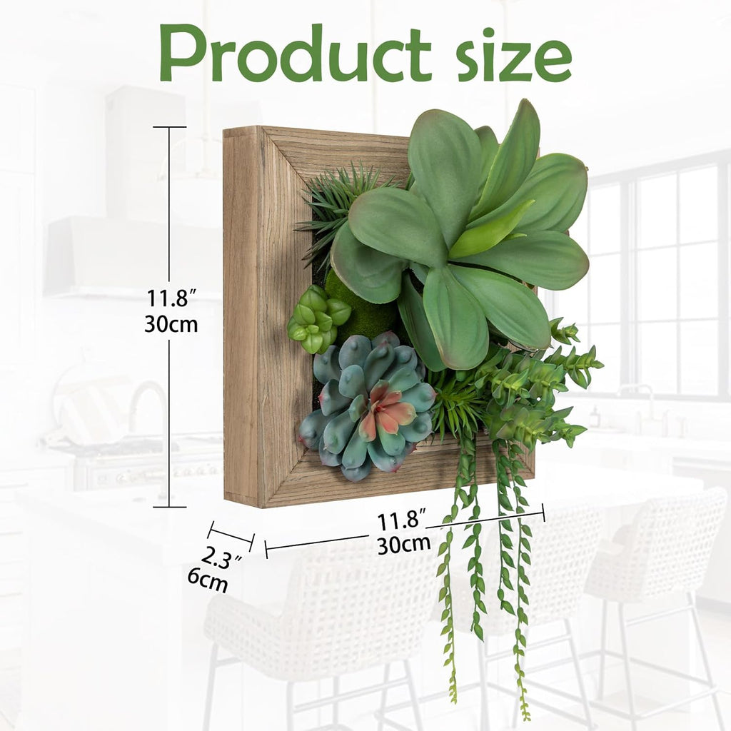 Artificial Succulent Wall Decor - Fake Hanging Succulents with Wood Plant Box, 3D Wooden Wall Decor Faux Hanging Plants Indoor Arrangement
