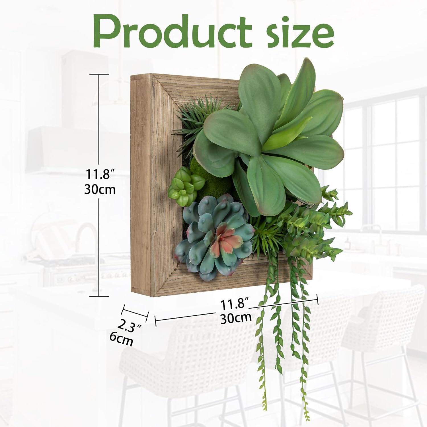Artificial Succulent Wall Decor - Fake Hanging Succulents with Wood Plant Box, 3D Wooden Wall Decor Faux Hanging Plants Indoor Arrangement