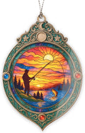 Fishing Ornament – Fisherman Decor – Bass Fishing Gift – Outdoor Cabin Ornament – Fisherman Card for Dad – Suncatcher Effect Stained Glass Window – Car Hanging