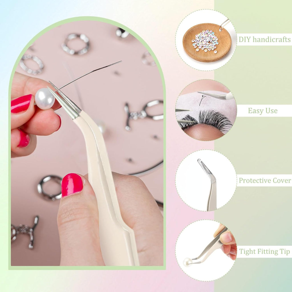 Honoson 9 Pieces Curved Pointed Craft Tweezers Stainless Steel Precision Tweezer with Protective Cover for Rhinestones Dried Flowers Craft Stickers Eyelash Extension Jewelry Making (Gradient Pink)