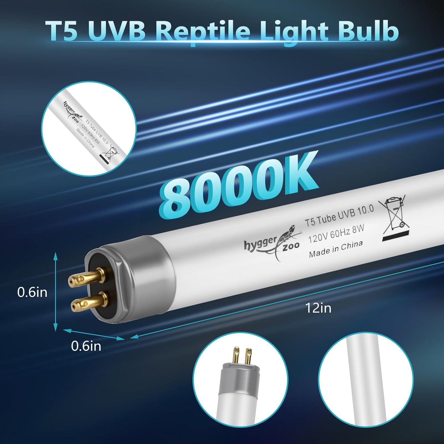 2-Pack UVB Reptile Light 10.0 Bulb 8W T5 Fluorescent Desert Lamp UVA for Bearded Dragon Tortoise Reptile & Amphibian