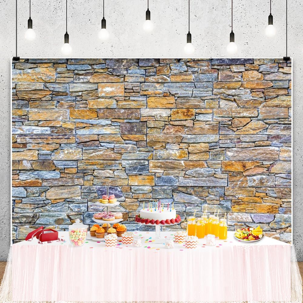 ChloropLastid 12x8ft Brick Wall Backdrop Retro Art Blue Brick Wall Background Rural Style Wall Texture Countryside Photography for Newborn Birthday Baby Shower Party Decorations