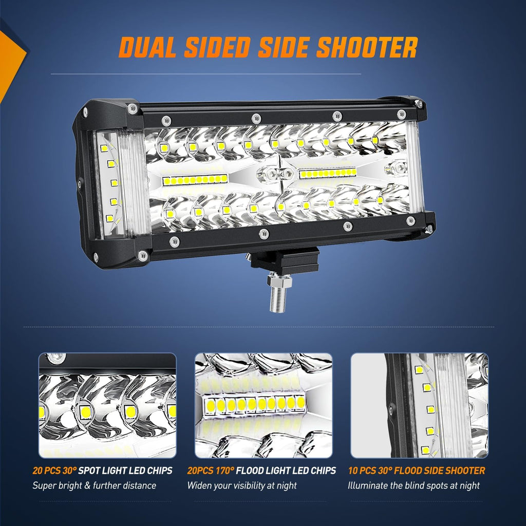 Nilight Side Shooter Light Bar 7 Inch Triple Row Spot Flood Combo Work Off Road Lighting on Truck SUV ATV UTV