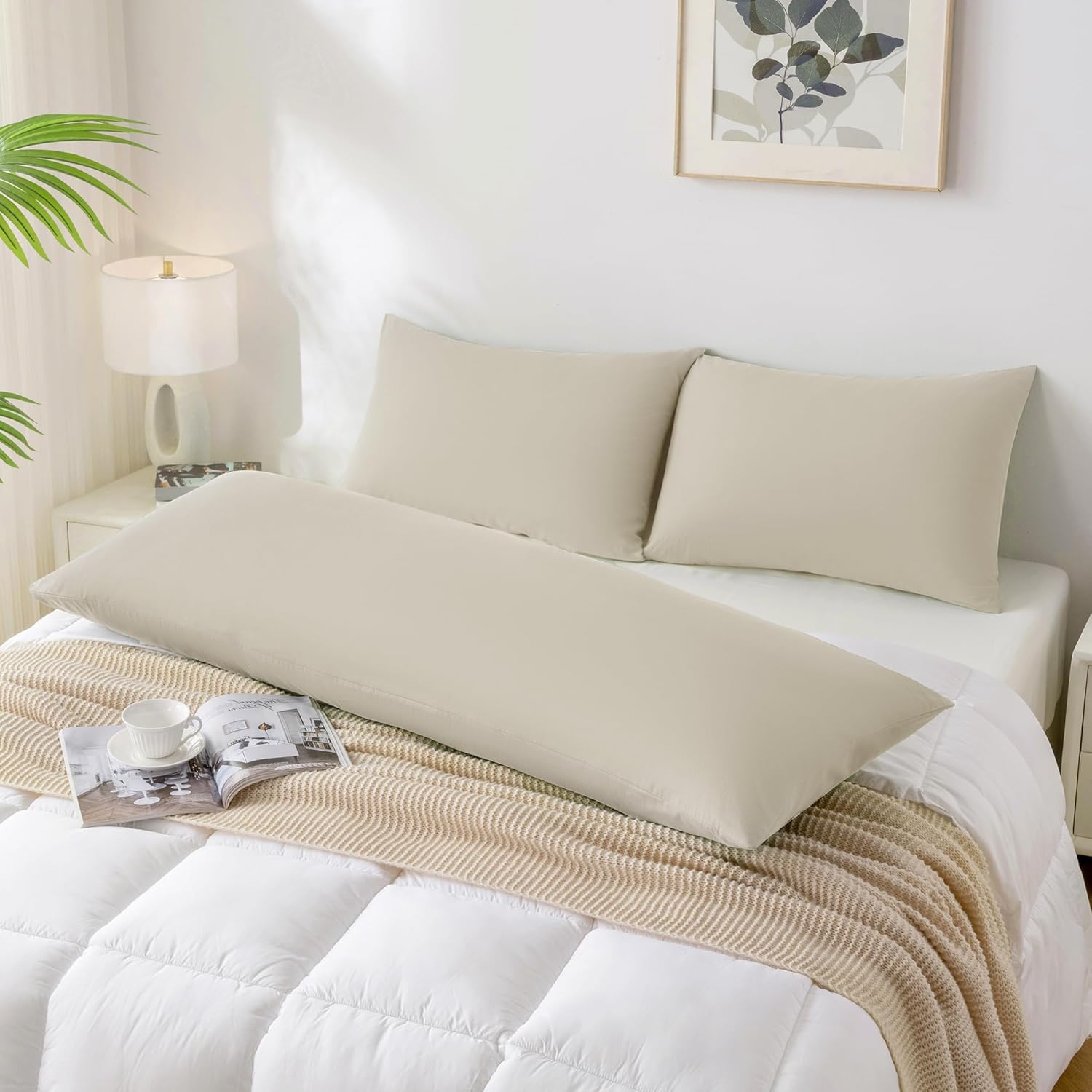 JELLYMONI Pillowcases King Set of 2 Cotton Envelope Pillow Covers Light Khaki 20×36in Bed Pillow Cases 100% Washed Cotton Soft Breathable (Pillows are not Included)