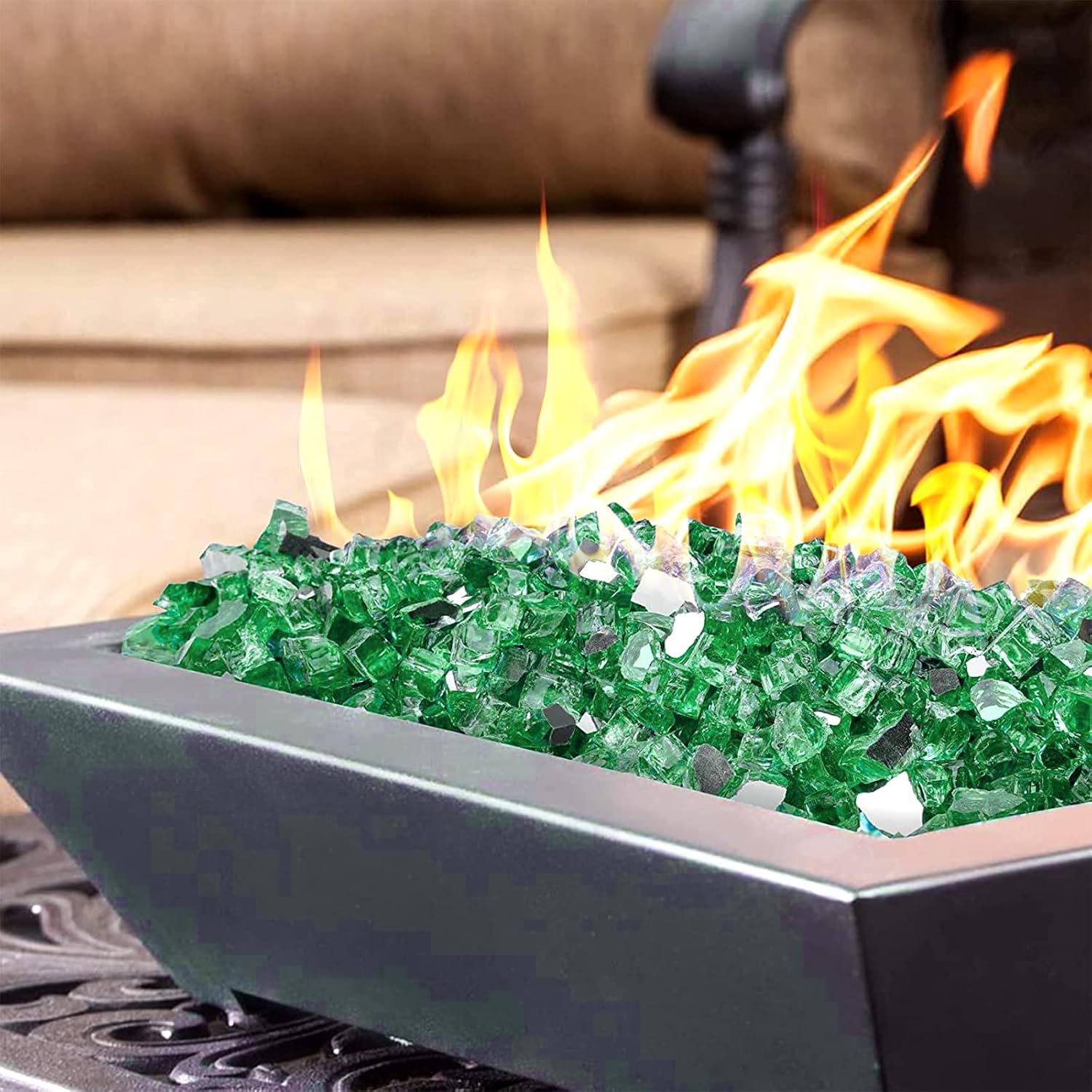 Onlyfire 10 pounds Fire Glass for Propane Fire Pit and Gas Fireplace, 1/2 Inch Reflective Firepit Glass Rocks for Fire Pit Table and Fire Bowl, High Luster Light Green