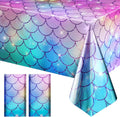 2 Pack Mermaid Tablecloth, 54x 108” Blue & Purple Disposable Table Cover, Fish Scale Design, Plastic Party Decoration for Under The Sea, Princess, Baby Shower, Kids Birthday