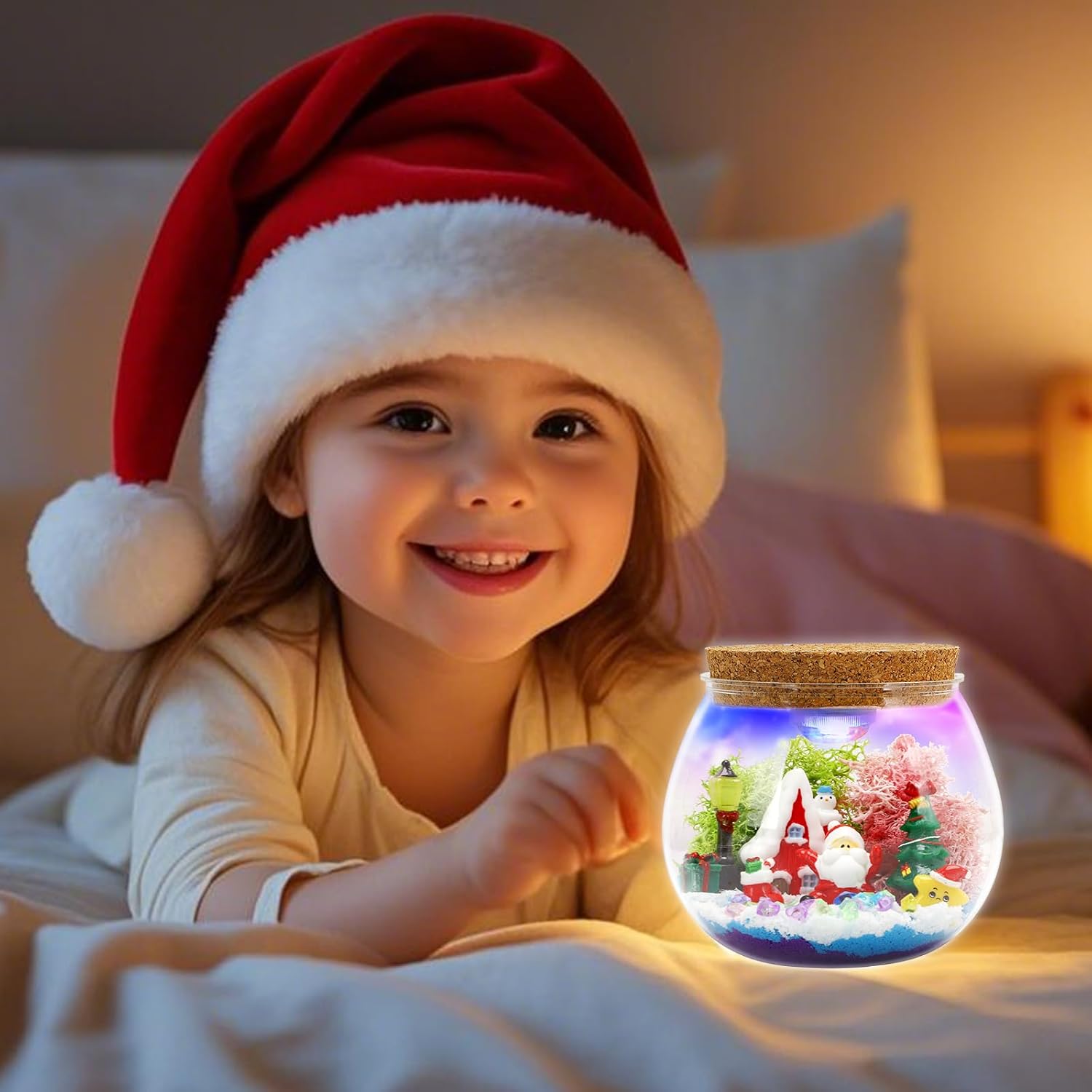 Christmas Light-Up Terrarium Kit for Kids - LED Night Light Birthday Gift for Girls Ages 4 5 6 7 8-12 Year Old - Christmas Toys DIY Arts and Crafts Kit for Kids - Best Presents for Girls