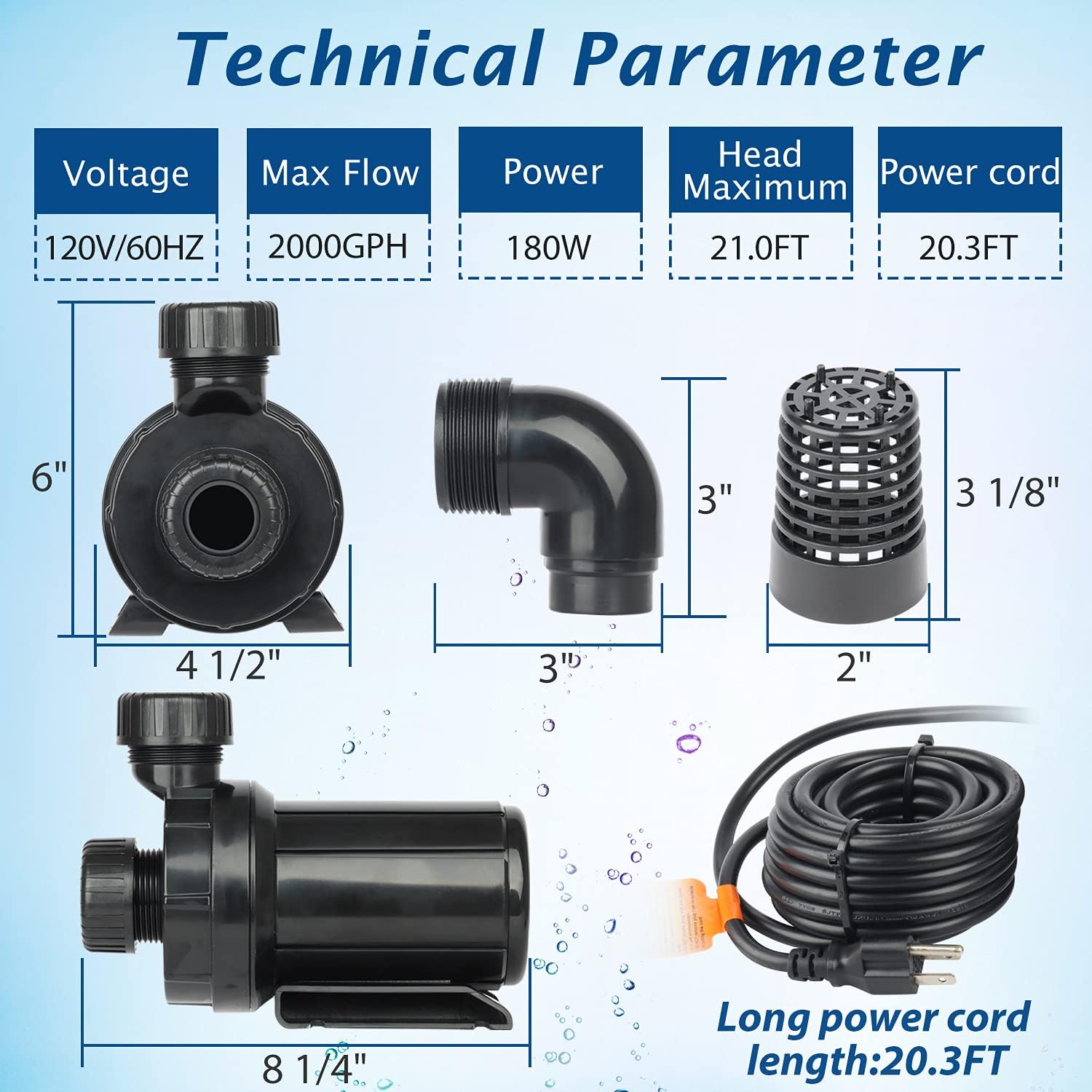 WaterRebirth (PC2000,2000GPH) High Flow Submersible Water Pump-Home/Inline Water Pump-Submersible Pump-Water Transfer Pump-Aquarium Pump