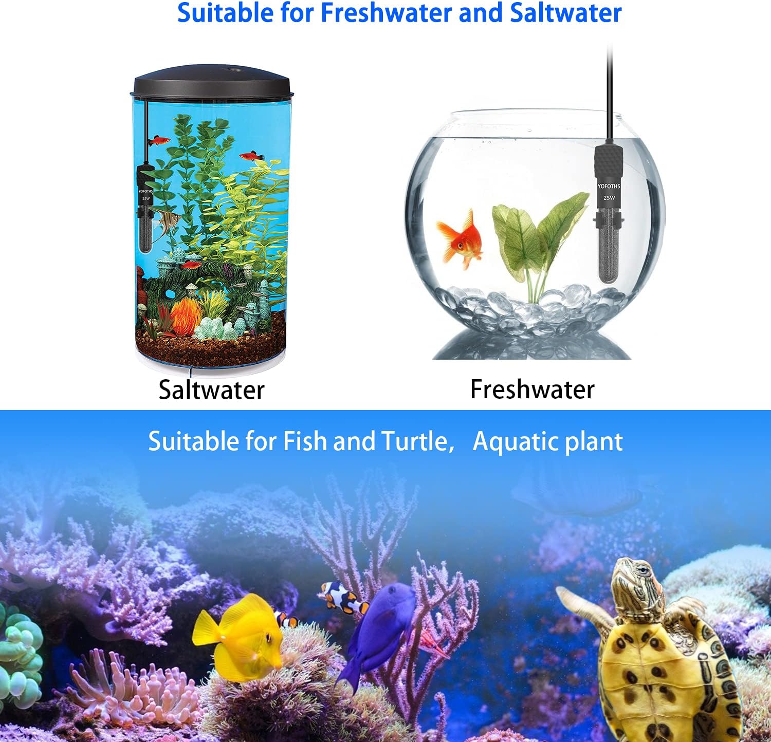 Adjustable Mini Aquarium Heater3-5 Gallons Submersible Small Fish Tank Heater 25W Digital Display Thermostat External Temperature Controller (25W)