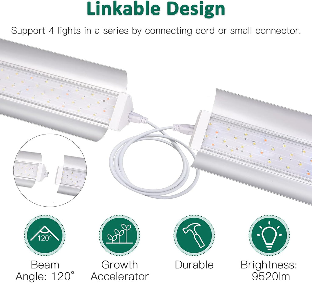 SZHLUX LED Grow Light 4ft 140W (2×70W) Full Spectrum 660nm 730 IR Included LED Plant Light for Indoor Plants, Super Bright Linkable Hanging Grow Light Sunlight Replacement Strip with Reflector