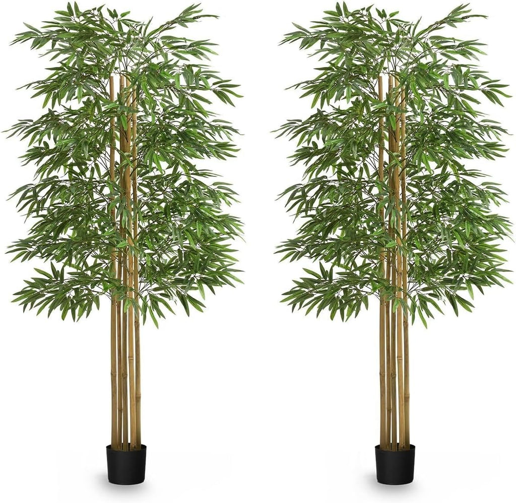 Maia Shop 2 Pack, 6ft Artificial Bamboo Tree, Natural Bamboo Canes, Decorative Pot, Wood Chips, Fake Plants for Home Decor