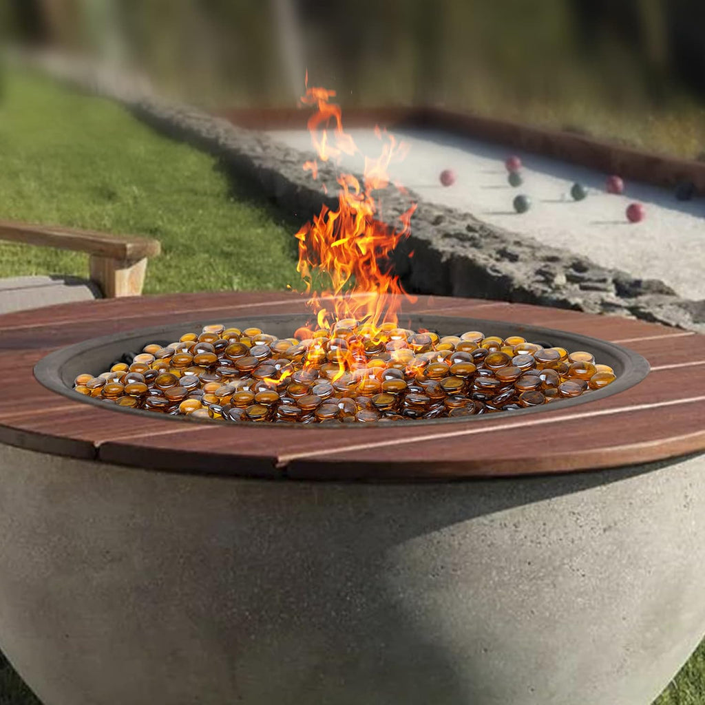 Skyflame 10-Pound Fire Glass Beads for Fire Pit Fireplace, 1/2-Inch Size Caramel Reflective Decorative Blended Fireglass Drops for Landscaping