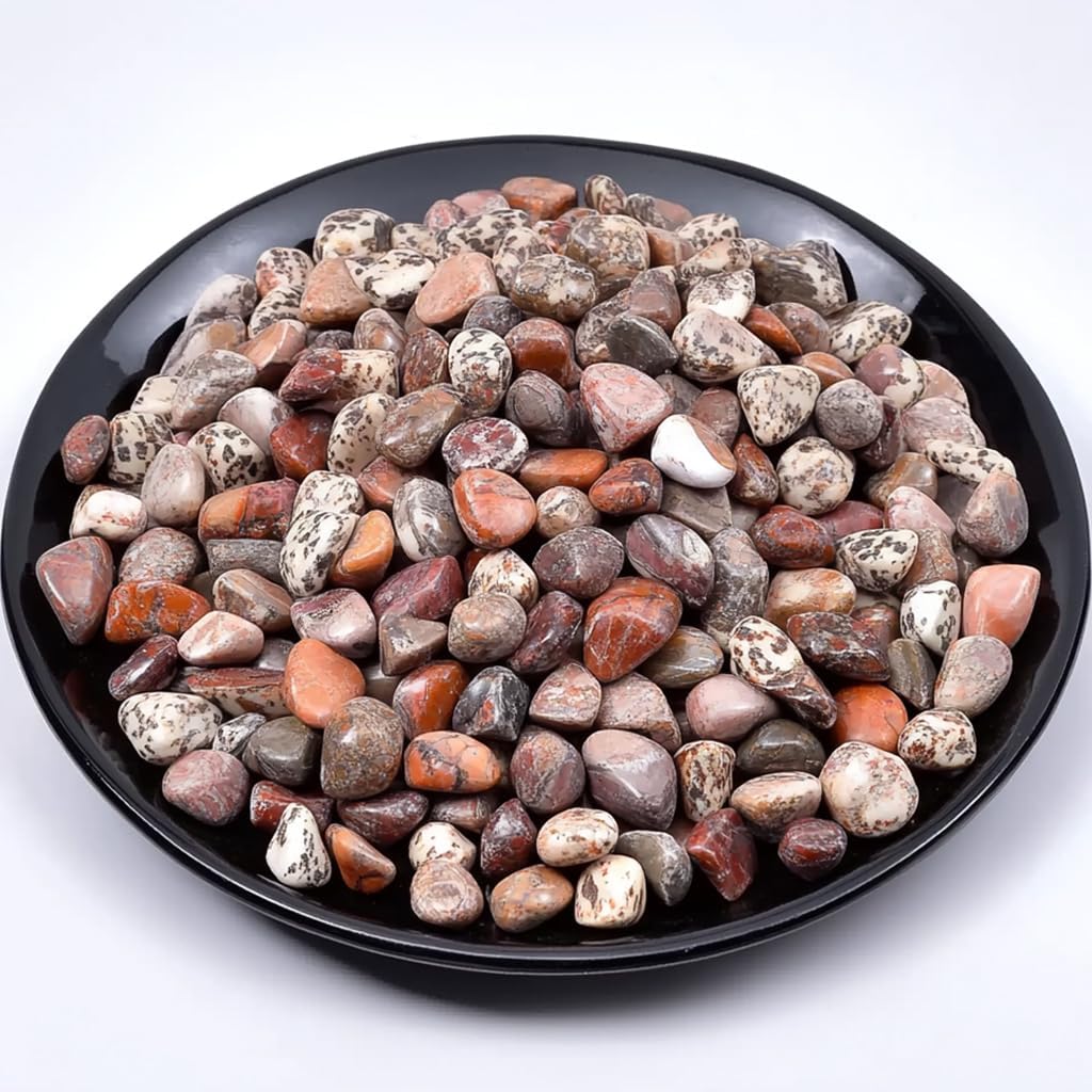 Polished Leopardskin Jasper Crystal Chips 200 Pcs - 0.3" 10 oz Tumbled Stone Chips Crushed Sea Glass Stones Healing Reiki Crystal Making Home Decoration