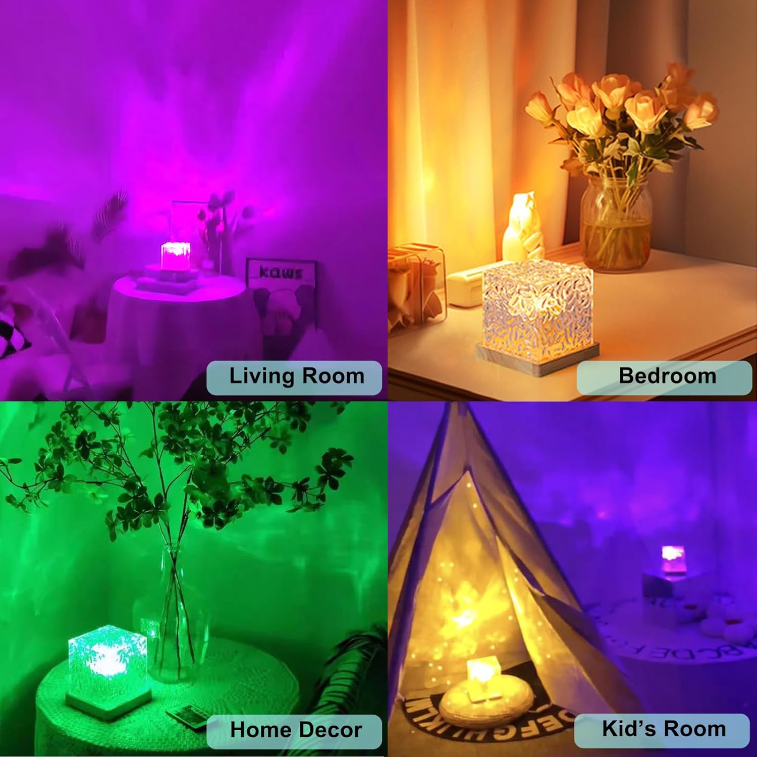 Aurora Ocean Wave Lights Projector,16 Colors 4 Modes Cube Color Changing Light Dimmable, Ambient Mood Lamp for Shower, Crystal Northern Lights for Bedroom Bathroom Playroom, with Remote (Large)