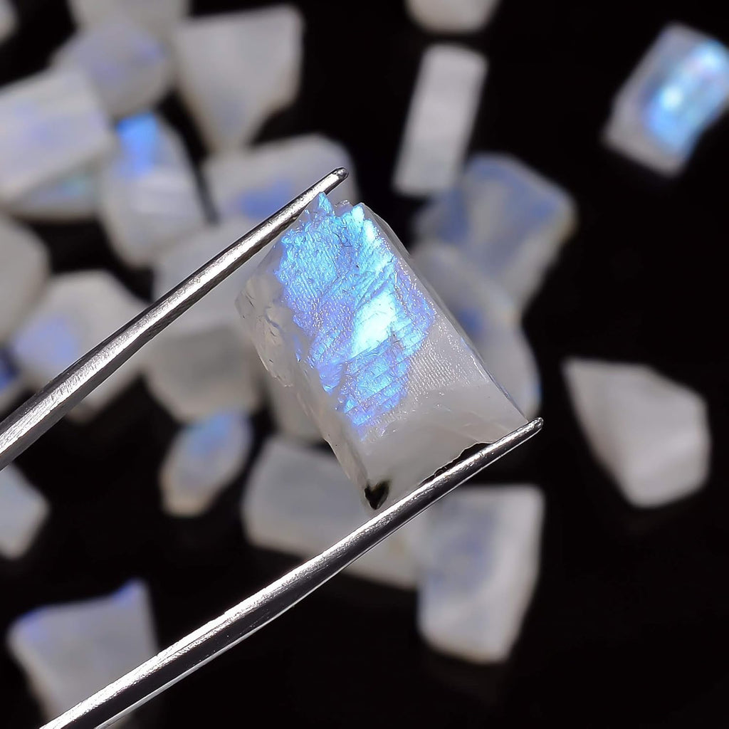 100 carats Natural Blue Flash Raw Moonstone Crystal Rough Gemstone Crystals, Rock, Jewelry Making Supplies, Chakra Healing, Meditation, Art-DIY Stone, 6 to 8pcs