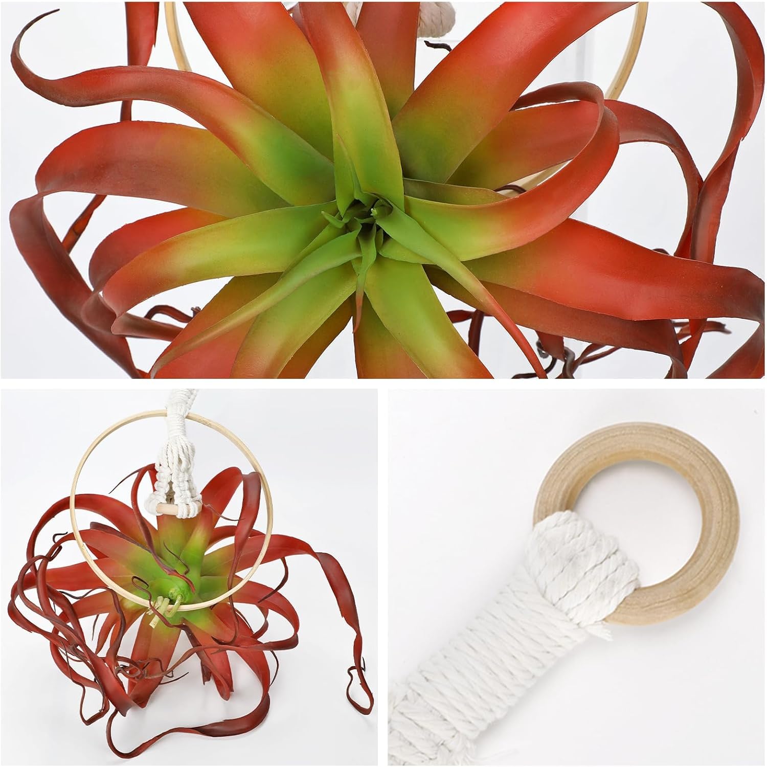 Artificial Fall Hanging Plant Fake Air Plants 11 Inch Burgundy Real Touch Lifelike Faux Succulents Plants for Home Garden Office Indoor Outdoor Decor Red
