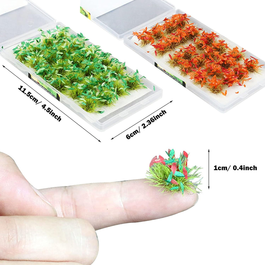Woohome 48 PCS Static Grass Tuft 2 Color Model Grass Tufts Railway Artificial Grass, Bushy Tufts Miniature Flower Cluster Vegetation Groups for DIY Train Landscape Railroad Scenery