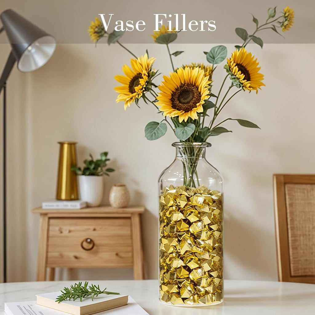 DomeStar 150PCS Gold Acrylic Ice Rocks – Faux Gold Gems Nuggets Vase Fillers for Christmas Centerpieces, Glitter Party Decorations, DIY Crafts & Table Scatter