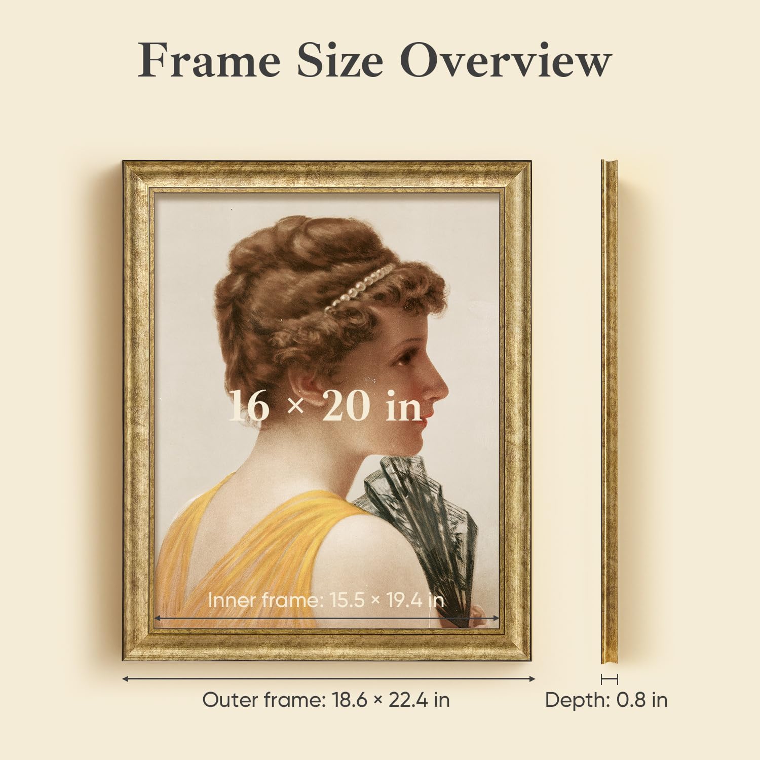 HLiWEGNS Antique Gold 16x20 Frame – Poster Frame with Aged Gold Finish – Picture Frame for 16 x 20 Artwork, Canvas Prints, Puzzles, and Wall Decor