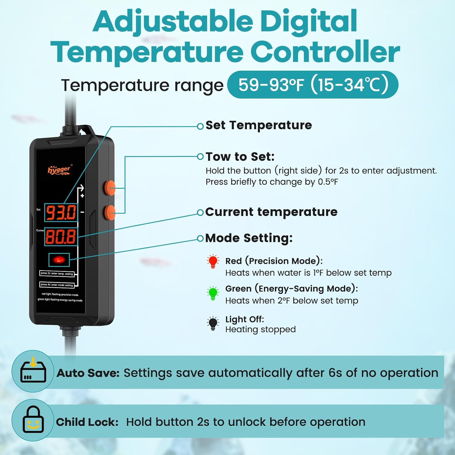 hygger Aquarium Heater, 300W/500W/800W/1000W Submersible Fish Tank Heater with Temperature Controller, Over-Temperature Off-Water Protection Alarm for Saltwater Freshwater (1000W, 100-240 Gallon)
