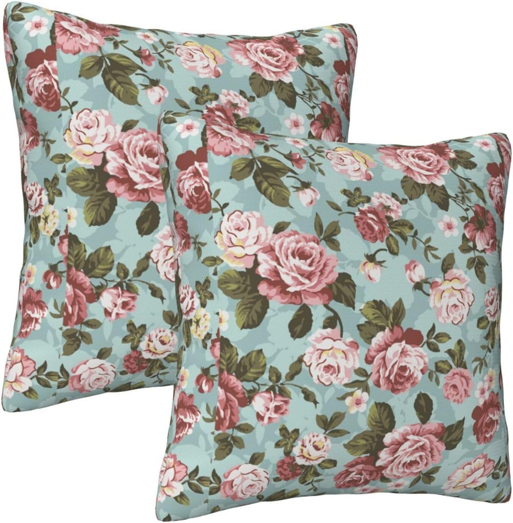 Blush Pink Rose Throw Pillow Covers Set of 2 Ultra-Soft All-Season Pillow Shams with Hidden Zipper,Durable for Sofa Bed Car Decor & Gift 18x18IN