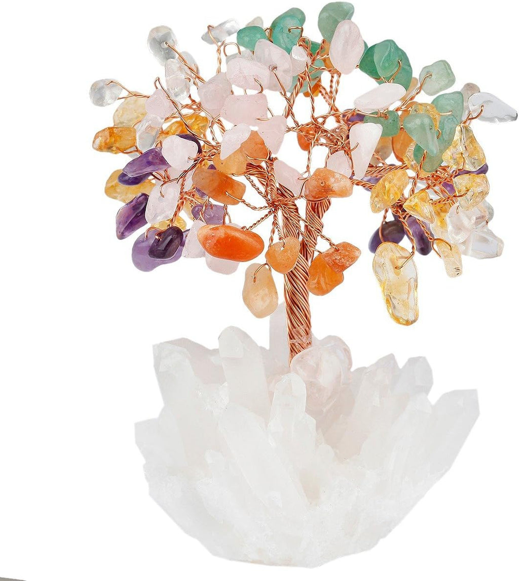 mookaitedecor Colorful Crystal Tree, Quartz Cluster Rock Crystal Base Bonsai Money Tree for Wealth and Luck