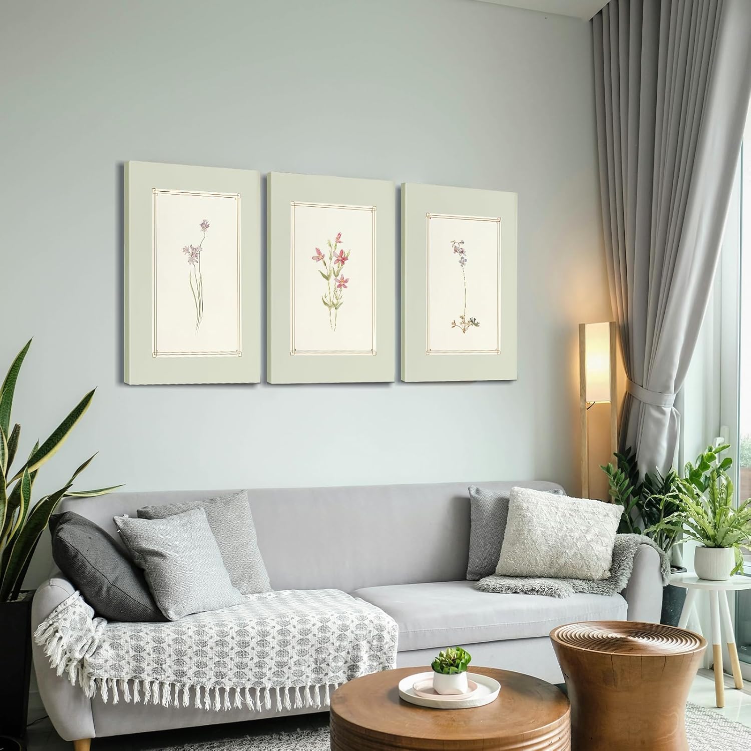 3pcs Framed Simple Vintage Floral Botanical Flower Wall Art Decor Canvas Print Natural Plant Artwork Wall Painting Poster Gallery Bedroom Living Room Office Decor 12x16 Inch Ready to Hang