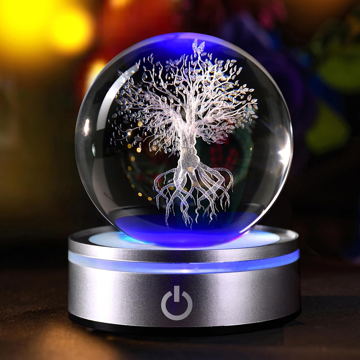 IFOLAINA Tree of Life Gifts for Him Her Friends Christmas 3D Tree of Life Crystal Ball Lamp for Room Crystal Plant Sphere Decor for Men Women