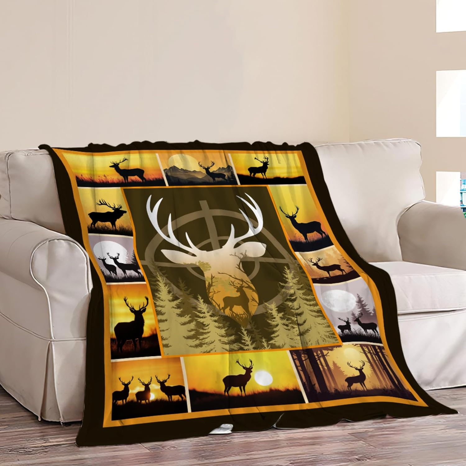 Hunting Throw Blanket Deer Throw Blankets Gifts for Couch Sofa Bed Stuff Decor Soft Cozy Fleece Plush Warm Flannel for Hunter Lover Men Women 50"x60"