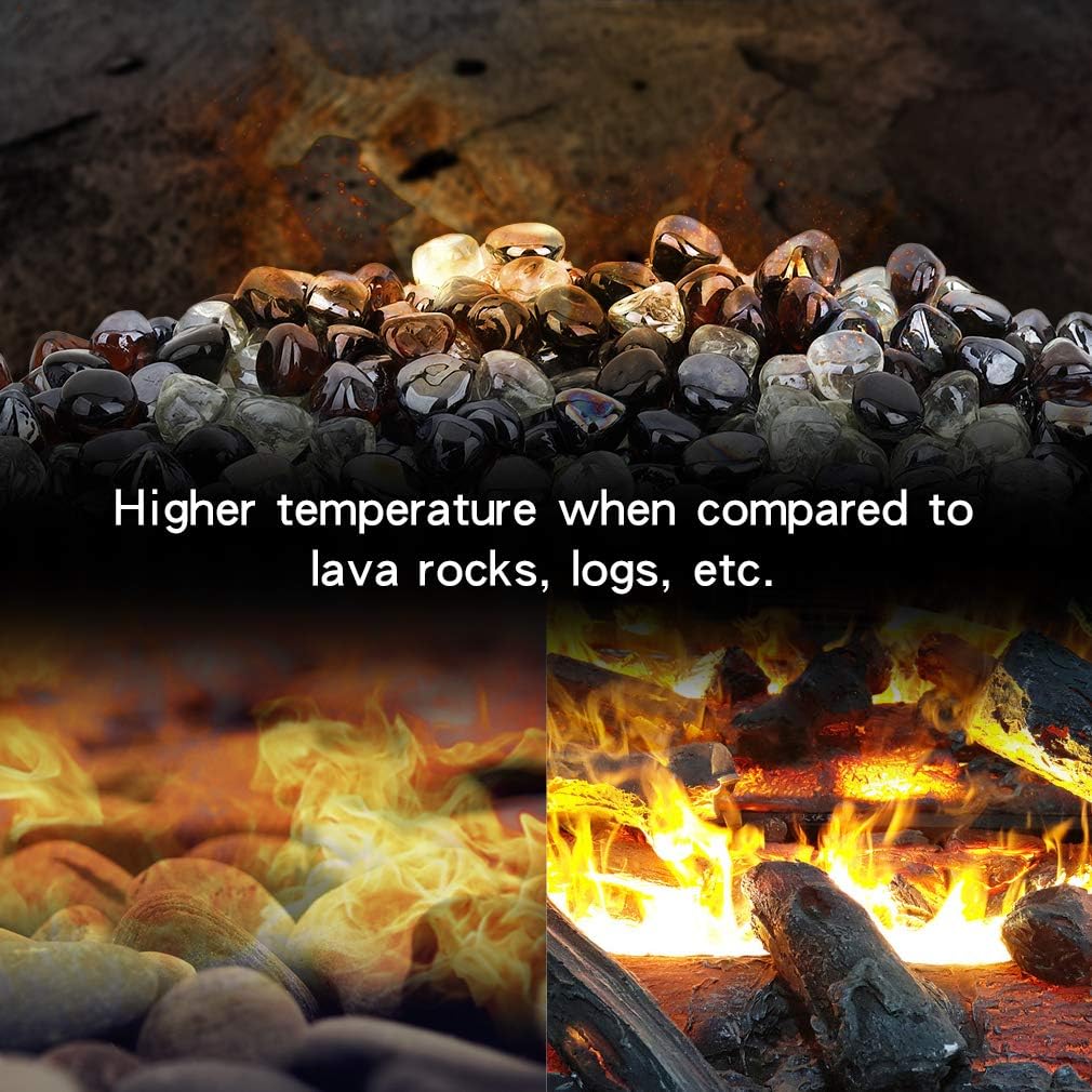 Stanbroil 10-Pound Blended Fire Glass Diamonds - 1/2 inch Fire Glass Blended Onyx Black, Crystal Ice, Amber Luster for Indoor and Outdoor Gas Fire Pits and Fireplaces
