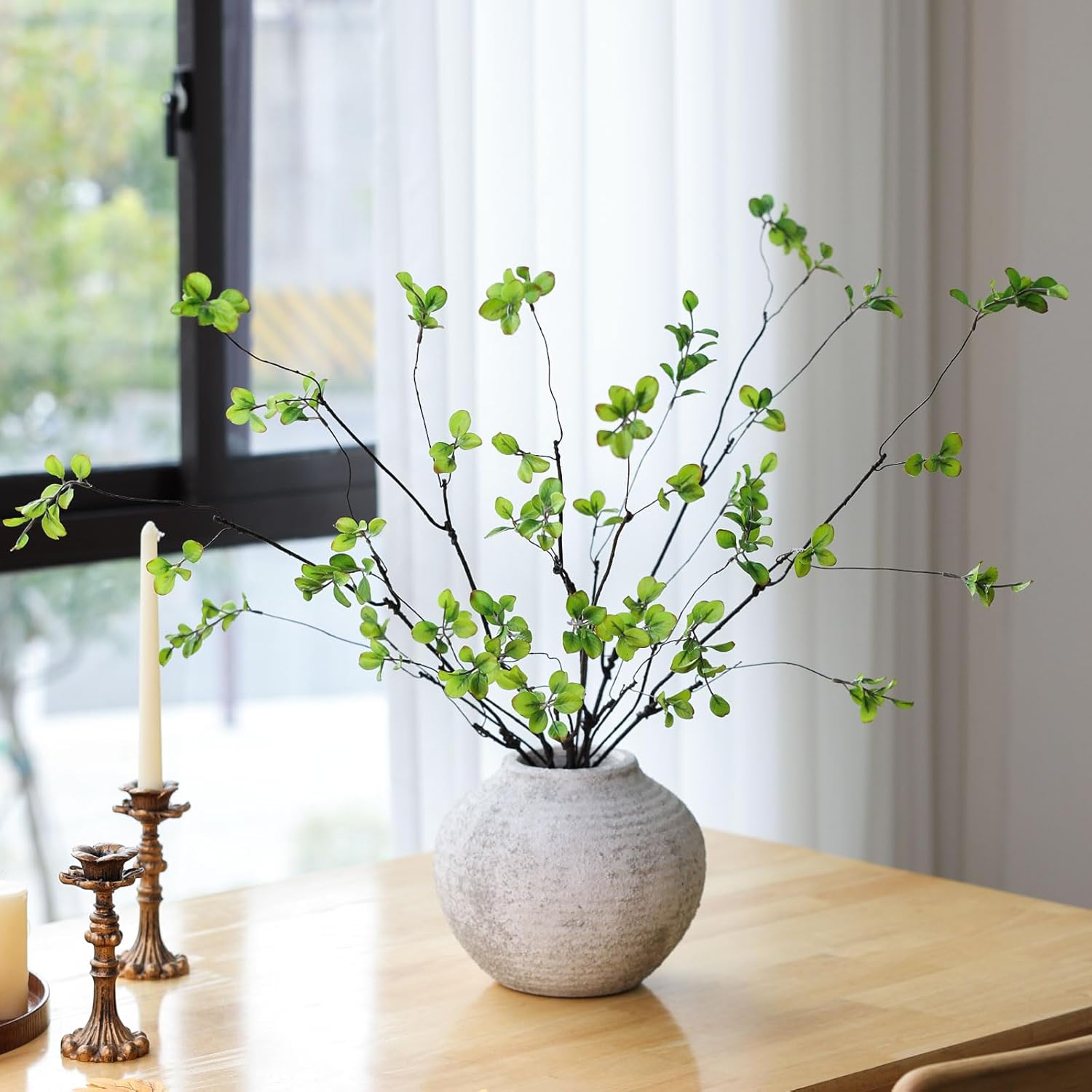 mizii 5pcs Artificial Greenery Stems 38in Realistic Faux Ficus Branches Long Stem with Green Leaves Fake Plants Eucalyptus Stems Greenery Decoration for Vase Table Room Home Indoor Decor (Green)