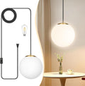 KoKo&Yukina 10" Globe Pendant Light Gold Plug in Pendant Light Adjustable Hanging Lights with Plug in Cord Brushed Gold Finished with Milk Glass Lampshade for Bedroom Kitchen Island（Bulb Included）
