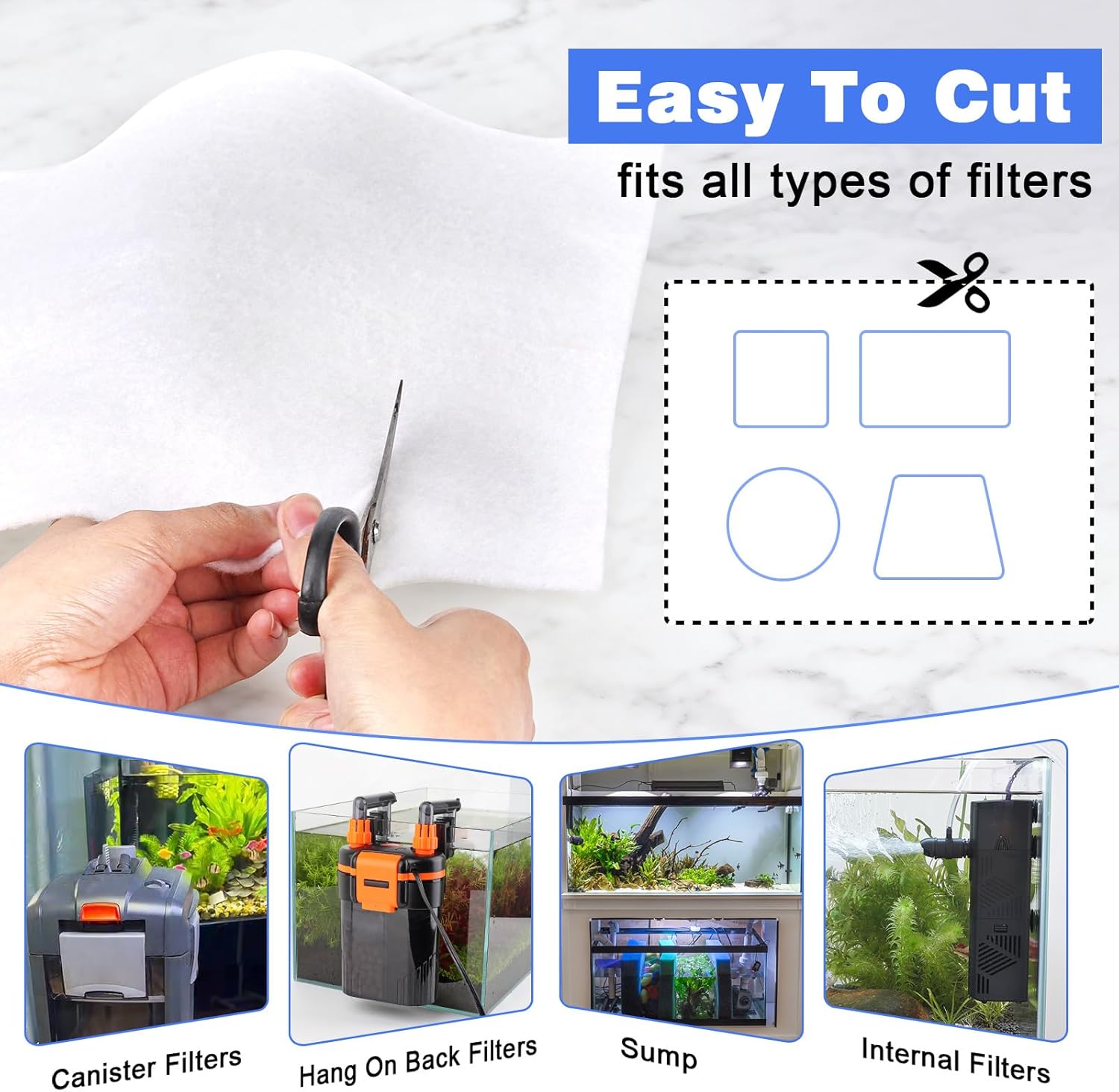hygger 100 Micron Aquarium Filter Pad Extra Fine Filter Floss for Fish Tank Poly Filter Media Wool Water Polishing Felt 12"x 100"